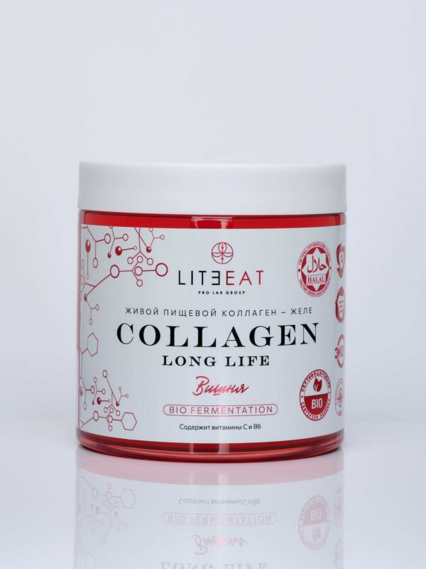 Коллаген пищевой живой Collagen Long Life вишня для суставов и восстановление после травм в желе, 500 гр.